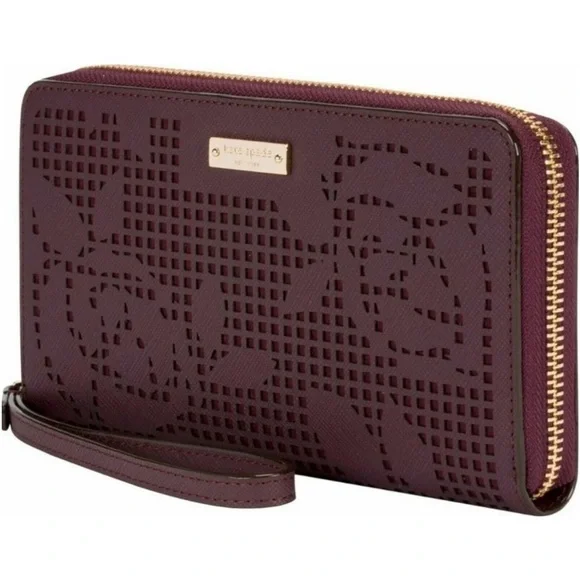 Kate Spade Cameron Street Large Wallet Burgundy New Box Wristlet Laser HOST  PICK